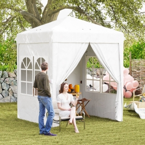 Outsunny 6.7' x 6.7' Pop-Up Canopy Tent with Sidewalls, Height-Adjustable, Carry Bag Included, for Outdoor, Garden, Patio, White