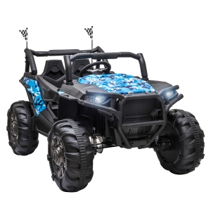 Aosom 12V Kids Ride On Truck, 10Ah Electric Car Off-Road UTV with Bluetooth, Remote Control, Suspensions, USB, MP3, Lights, 3 Speeds & 4 Motors, Blue