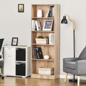 HOMCOM 5-Tier Bookcase, Storage Bookshelf with Adjustable Shelves, Display Shelves for Living Room, Home Office, Nature Wood