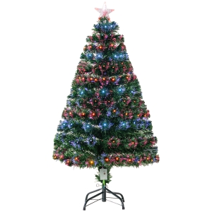 HOMCOM 4ft Fiber Optic Artificial Fir Christmas Tree, LED Pre-Lit Holiday Decoration with 130 Lights and Branch Tips