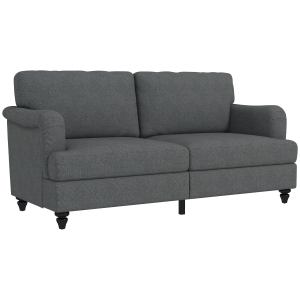 HOMCOM Modern 3-Seater Sofa for Bedroom, 71" Linen Fabric Couch with Slatted Frame and Rubber Wood Legs - Dark Gray