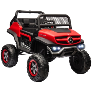 Aosom Licensed Mercedes-Benz Unimog 12V Kids Ride on Truck with Remote Control, Battery Powered Electric Car with Spring Suspension, LED Light, Horn, Music, Red