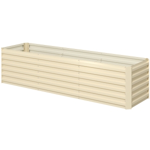 Outsunny 8x2x2ft Galvanized Raised Garden Bed Kit with Safety Edging for Flowers, Herbs and Vegetables, Cream White
