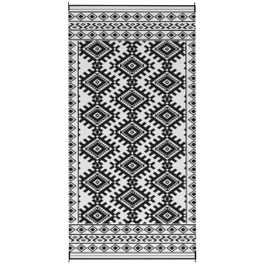 Outsunny Reversible Outdoor Rug, Waterproof Plastic Straw with Carry Bag, 9' x 18', Black & White Rhombus Border