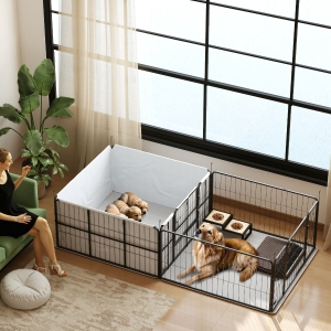 PawHut 7 Panel Dog Whelping Box Convertible DIY Pet Playpen with Washable Pee Pads, 600D Oxford Fabric, 96" x 48" x 24"