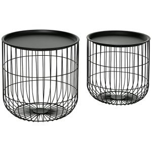 HOMCOM Coffee Table Set, Nest of Coffee Tables with Steel Wired Basket Body and Removable Top for Living Room, Black