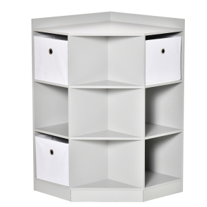 HOMCOM Kids Corner Cabinet, Cubby Toy Storage Organizer, Bookshelf Unit with Three Baskets for Playroom, Bedroom, Living Room, Gray