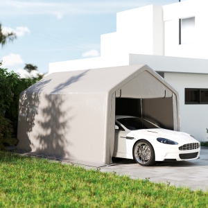 Outsunny Heavy Duty Carport, 10 x 17 ft Portable Garage with Roll-up Zipper Door for Motorcycle Garden Storage, Grey