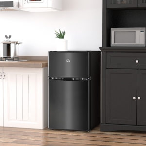 HOMCOM 3.2 Cu Ft Compact Refrigerator, Mini Fridge with Freezer, Adjustable Shelves and Reversible Doors for Bedroom, Black
