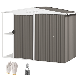 Outsunny 8 x 4ft Outdoor Garden Shed, Metal Shed with Air Vents and Lock for Backyard, Garden, Patio, Warm Gray