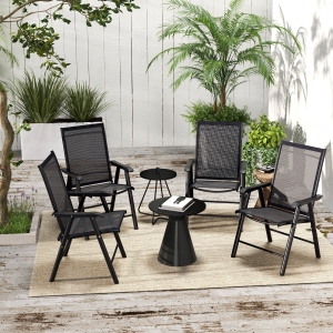 Outsunny 4-Piece Folding Chair Set for Relaxing on Patio Balcony Garden, Comfortable Outdoor Furniture with Armrests, Black
