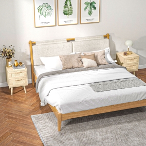 HOMCOM Boho Design Nightstand Set of 2, Side End Table with 2 Drawers for Living Room, Bedroom