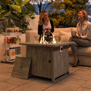 Outsunny 28" Propane Fire Pit Table 40,000 BTU Square Outdoor Gas Fire Table with Waterproof Cover, Adjustable Foot Pads