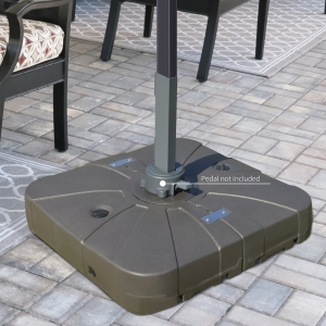 Outsunny HDPE Square Cantilever Patio Umbrella Base with Wheels Crossbar Heavy-Duty Umbrella Stand, Filled Up to 330lbs with Stand or 248lbs with Water for Deck Poolside, Coffee