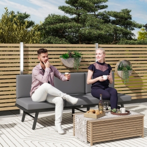 Outsunny 3-in-1 3-Seater Outdoor Sofa, Lounge Chair with 5-Position Adjustable Back, Patio Loveseat with Folding Table, Grey