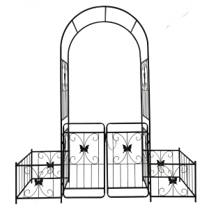 Anti-Rust Coating Metal Garden Arch with Double Gate, Easy Assembled Climbing Plants Support, 79.5" L x 20" W x 86.5" H, Black