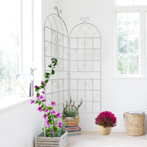 4 Pack Outdoor Rustproof Garden Trellis with Easy Assembly, Metal Flower Trellis for Climbing Plant, 80" L x 71" H, Cream White
