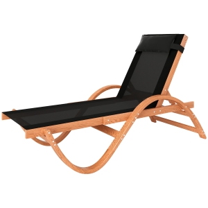 Outsunny Larch Wood Lounge Chair, 4-Level Adjustable Tanning Chair, Full Flat Patio Lounger with Mesh Seat, Black