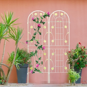 4 Pack Rustproof Metal Garden Trellis for Climbing Plant Support, Outdoor Flower Trellis, Easy Assembly, Cream White