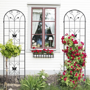 2 Pack Metal Garden Trellis with Butterfly Decoration, for Outdoor Climbing Plant Support, Rustproof, Black