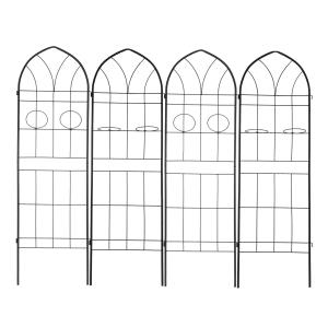 4 Pack Metal Garden Trellis with 2 Pot Holders, Rustproof Climbing Plant Support, Easy Assembly, Black