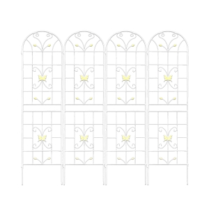 4 Pack Metal Garden Trellis with Butterfly Decoration and Galvanized Round Pipe, Rustproof Climbing Plant Support, Cream White