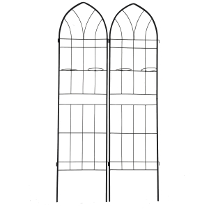 2 Pack Rustproof Metal Garden Trellis with 2 Pot Holders, Climbing Plant Support for Outdoor Flowers, 40" L x 79" H, Black
