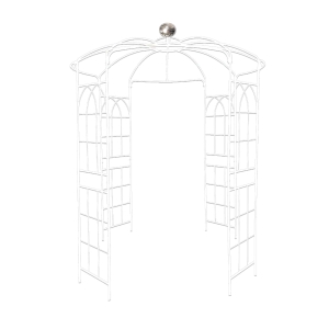Birdcage Shape Garden Arbor with Iron Construction, Arch Pergola Pavilion for Wedding, Ceremony, 81.5" L x 81.5" W x 114" H, Cream White