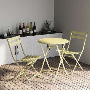 3-Piece Patio Bistro Set with Foldable Round Table and Chairs, Scratch and Rust Resistant, Yellow