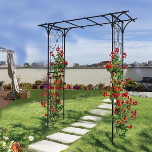 Sturdy Iron Trellis with Anti-Rust Coating, Easy Assembly, Metal Garden Arch for Climbing Plants, 80.5" L x 20.5" W x 81" H, Black
