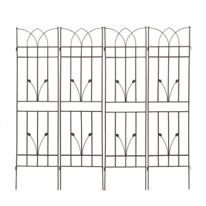 4 Pack Metal Garden Trellis with Rustproof Feature and Sturdy Iron Construction, Climbing Plant Support, Easy Assembly, Black