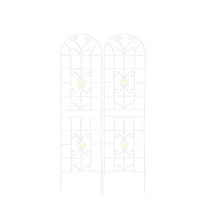 2 Pack Metal Garden Trellis with Butterfly Decoration and Powder Coated Iron, Rustproof Climbing Plant Support, for Outdoor Use, Cream White