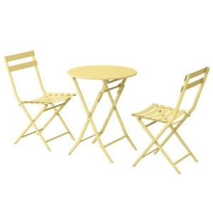 3-Piece Patio Bistro Set with Foldable Round Table and Chairs, Scratch and Rust Resistant, Yellow