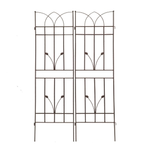 2 Pack Metal Garden Trellis with Rustproof Feature and Sturdy Iron Construction, Climbing Plant Support, Easy Assembly, Brown
