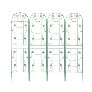 4 Pack Metal Garden Trellis with Bird and Flower Decorations, Rustproof Climbing Plant Support, 87" Tall for Outdoor Flowers, Green
