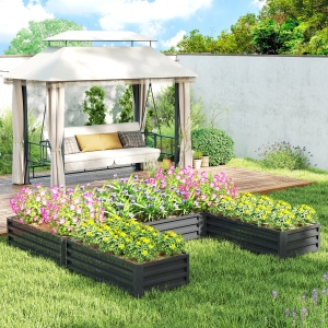 Outsunny Steel Raised Garden Bed, Set of 5 Large Box Planters for Outdoor Plants Vegetables Flowers Herbs, 8x8x1ft, Dark Grey