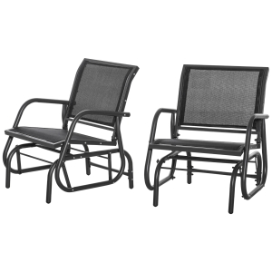 Outsunny 2-Piece Outdoor Glider Swing, Rocking Chair Set with Breathable Mesh Fabric, Sturdy Durable Frame, Curved Armrests, Supports Up to 264 lbs., for Backyard, Garden, Porch, Black