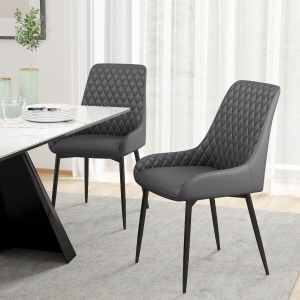 HOMCOM Upholstered Kitchen Chairs, Modern Dining Chairs Set of 2 with Diamond Tufting and Steel Legs for Dining Room, Grey