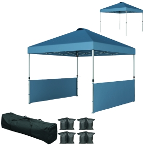 Outsunny 10' x 10' Pop Up Canopy Tent with 2 Half Sidewalls, UV50+ Instant Sun Shelter with Wheeled Carry Bag, Sea Blue