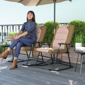 Outsunny Folding Rocking Chair Set of 2 Padded Rockers with Armrest, Light Brown