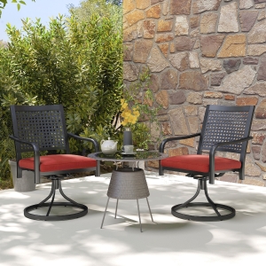 Outsunny Patio Swivel Chairs with Cushion, Outdoor Swivel Rocker with Curved Armrests, Red