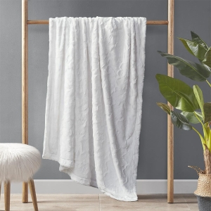 Luxurious Oversized Faux Fur Throw with Solid Mink Reverse, Machine Washable Blanket with Easy Maintenance, 70" L x 60" W x 0.25" H, White