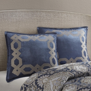 Machine Washable Velvet European Pillow Sham with Hidden Zipper, OEKO-TEX Certified, Ideal for Bedroom Decor, 26" L x 26" W x 0.13" H, Navy