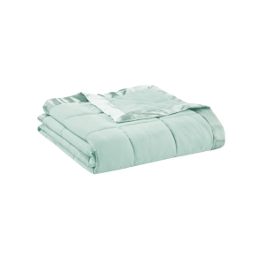 King Size Lightweight Down Alternative Blanket with Satin Trim, OEKO-TEX Certified, Machine Washable, 108" L x 90" W x 0.25" H, Seafoam