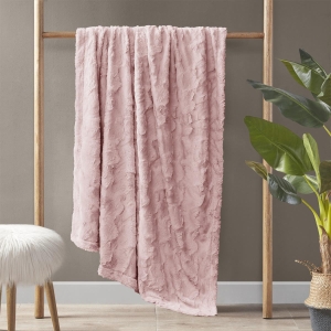 Oversized Faux Fur Throw with Solid Mink Reverse, Machine Washable, Luxuriously Soft Blanket for Bedroom, 70" L x 60" W x 0.25" H, Blush