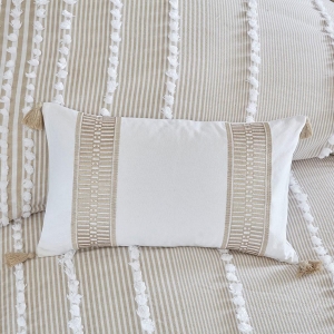 Embroidered Cotton Oblong Pillow with Tassels, Hidden Zipper, Hypoallergenic Filling, Ideal for Home Decor, 20" L x 12" W x 5" H, Multicolor