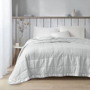 Oversized Hypoallergenic Down Alternative Blanket with Satin Trim, 3M Scotchgard Treatment, Machine Washable, 108" L x 96" W x 0.25" H, Gray