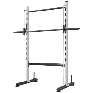 Soozier Squat Rack with Pull Up Bar and Barbell Bar Adjustable Bench Press Multi-Function Weight Lifting Half Rack, White