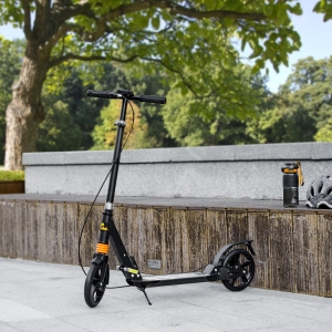 Qaba Foldable Kids Scooter with 4 Adjustable Heights, Double Brakes, and Shock Absorption for Ages 6-12, Black