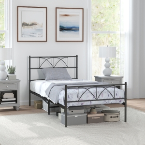 HOMCOM Metal Twin Platform Bed Frame with Headboard, Steel Slat Support, Underbed Storage, No Box Spring Needed, Easy Assembly